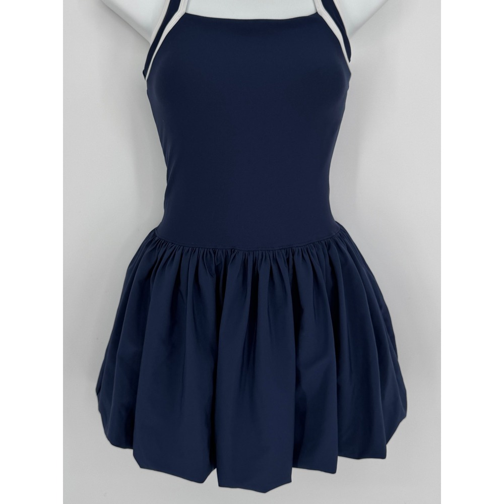 Abercrombie‎ & Fitch YPB motionTEK Halter Bubble Hem Mini Dress XS Navy Athletic - Picture 3 of 11